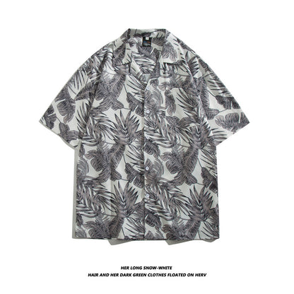 Men Casual Vintage Vacation Hawaii Tiny Flower Print Short Sleeve Lapel Shirt