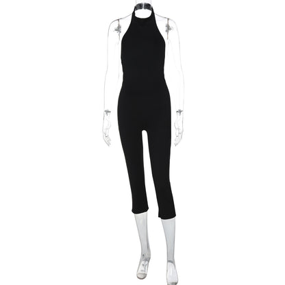 Women Fashion Sexy Solid Color Sleeveless Backless Slim Fit Jumpsuit