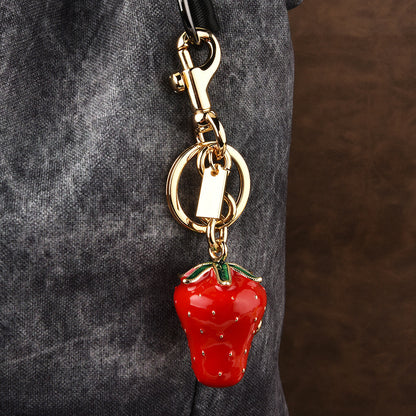 Women Fashion Gold Strawberry Pendant Keychain