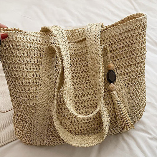 Seaside Beach Vacation Woven Straw Tote Bag Large Capacity