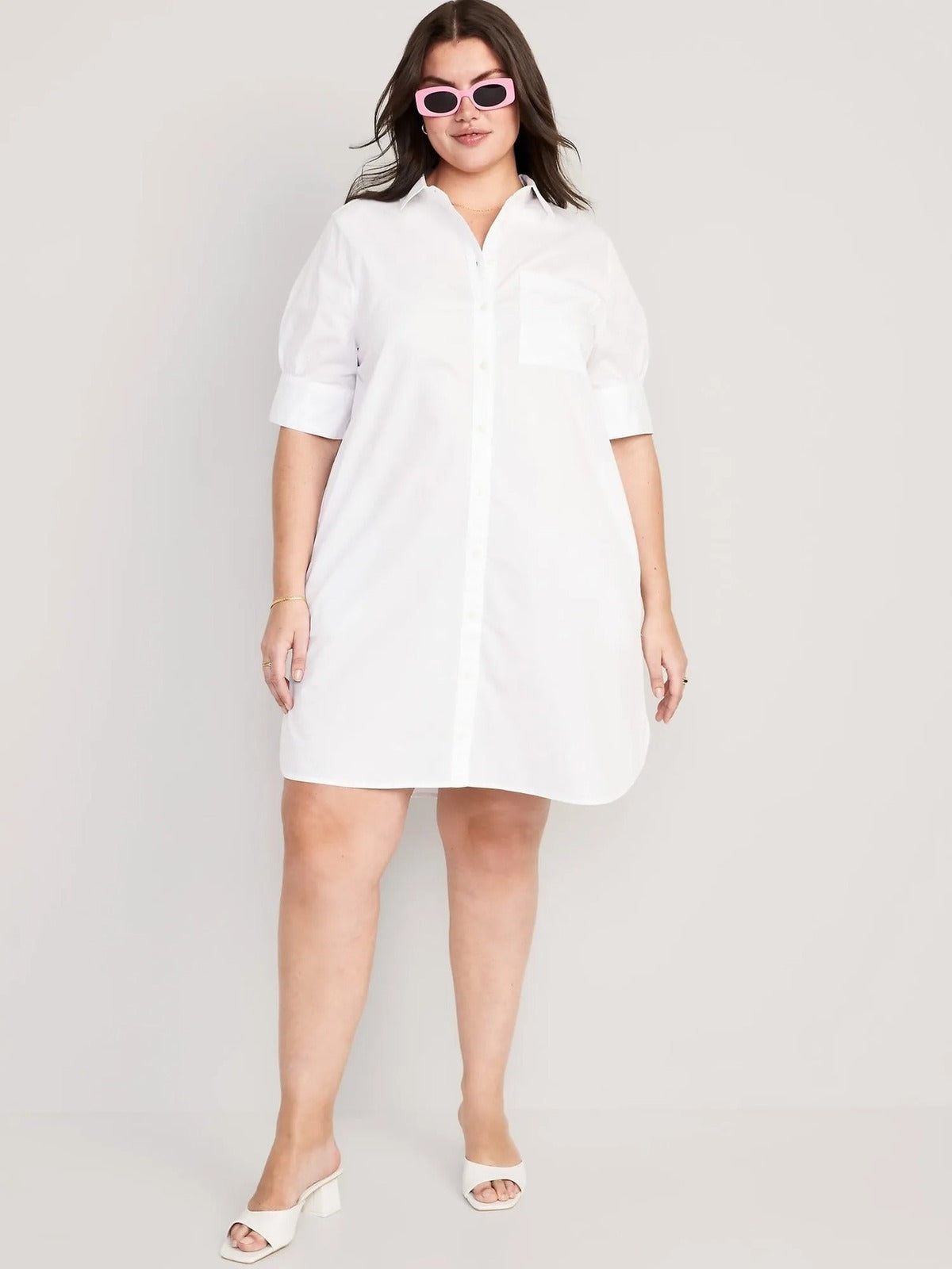 Vestido informal sencillo de manga corta con solapa para mujer