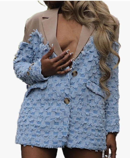 Chaqueta informal de jacquard con cuadros y empalme para mujer