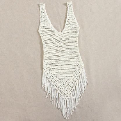 Vestido de baño sexy con borlas y aberturas de color sólido para mujer