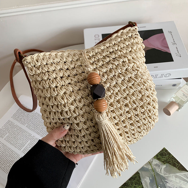 Bolso de hombro tejido informal bohemio