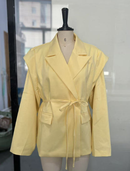 Women’s Lace-Up Padded Shoulder Blazer