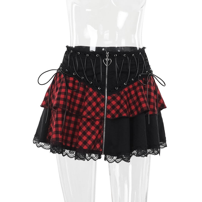 Falda de rejilla de encaje gótico sexy de moda para mujer