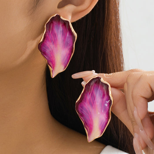 Retro Irregular Pleated Geometric Earrings - Alloy, Natural Style, Colorful