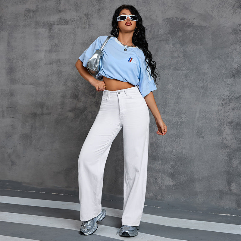 Women Casual Wide Leg High Waist Denim Pants