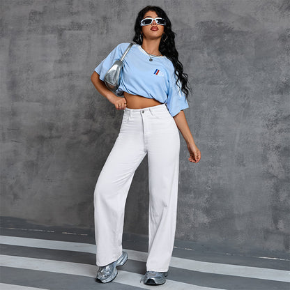 Women Casual Wide Leg High Waist Denim Pants