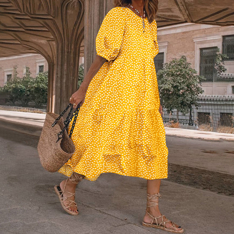 Summer Women Casual Bohemian Short Sleeve Polka Dot Dress