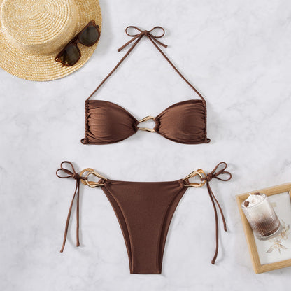 Bikini sexy à lacets de couleur unie pour femme