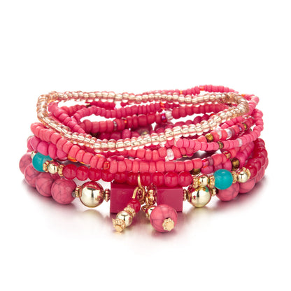 Conjunto de pulseras de cuentas multicapa bohemias para mujer