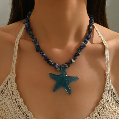 Bohemian Natural Gravel Beaded Starfish Sea Necklace