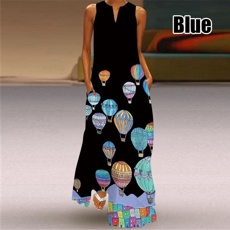 Women Plus Size Casual Fashion Boho Style Floral Heart Print Maxi Dress