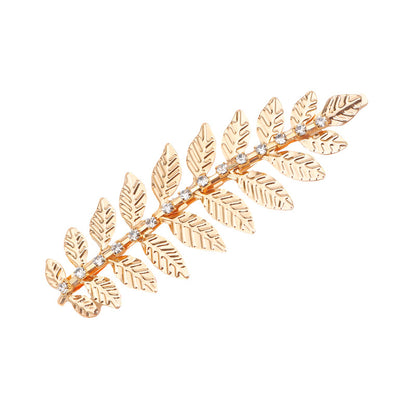 Fashion Rhinestone Gold Leaves Hairpin