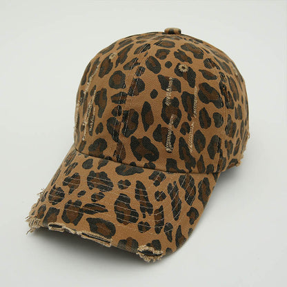 Women Fashion Leopard Broken Hole Baseball Cap