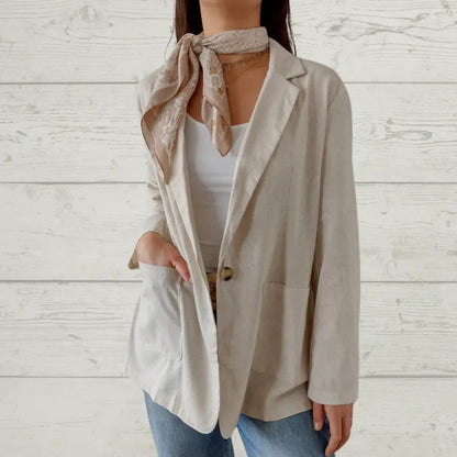 Women Casual Solid Color Cotton And Linen Blazer