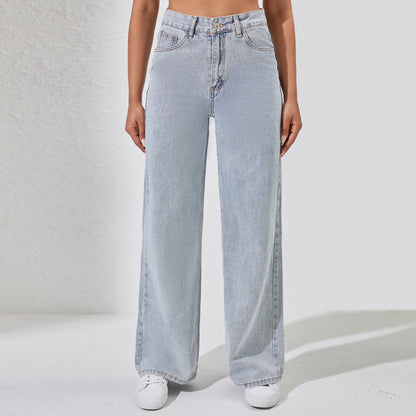 Women Casual High Waist Wide Leg Denim Jeans