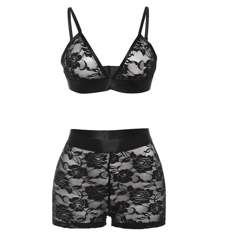 Women Fashion Sexy Lace See-Through Camisole Set