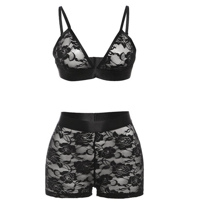 Women Fashion Sexy Lace See-Through Camisole Set