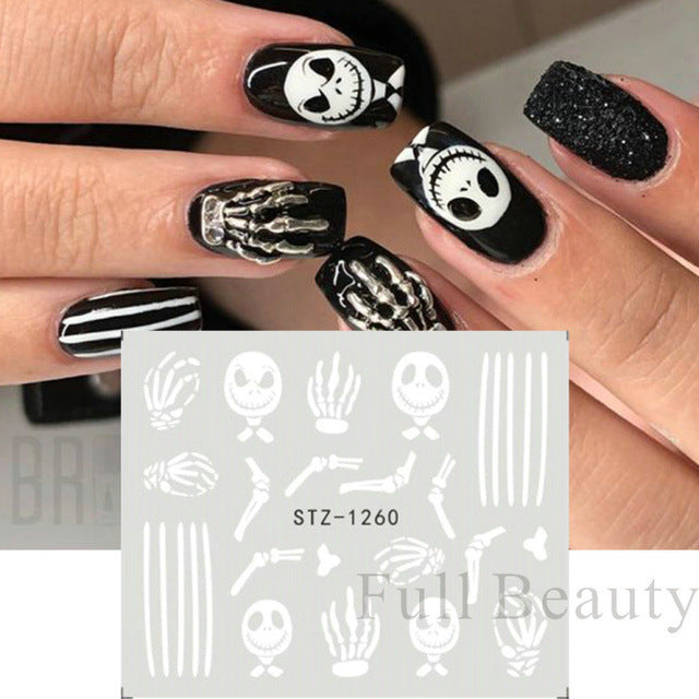 Autocollants pour ongles motif crâne et feuille d'érable pour femme, mode Halloween