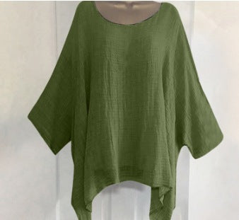 Blusa informal de manga larga irregular de color liso y talla grande para mujer