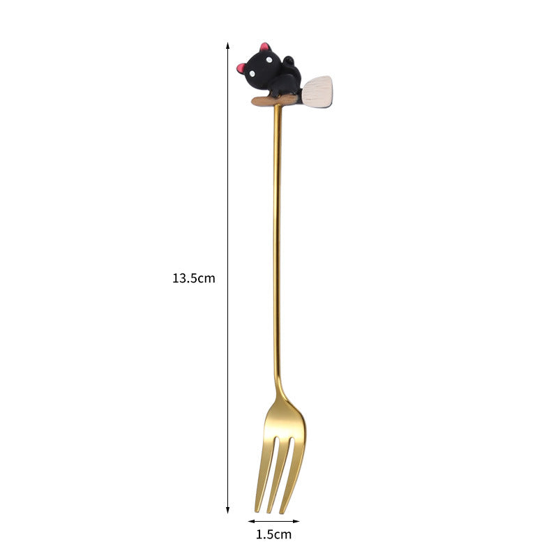 Tenedor y cuchara de acero inoxidable para postres y frutas con dibujos animados de Halloween.