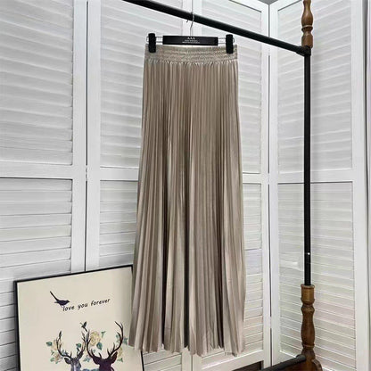 Women Fashion Solid Color Pleated Skirt in Cotton Silk