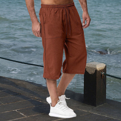 Men Casual Cotton And Linen Summer Cropped Pants