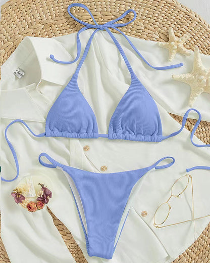Maillot de bain bikini dos nu sexy et simple de couleur unie pour femmes