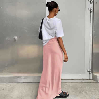 Women Fashion Solid Color Satin Slim Fit Skirt - Elegant and Comfortable