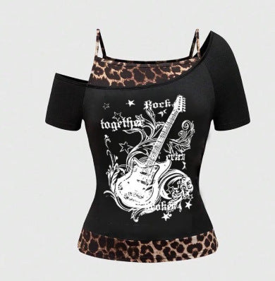 Camiseta de manga corta con estampado gótico de moda de verano para mujer