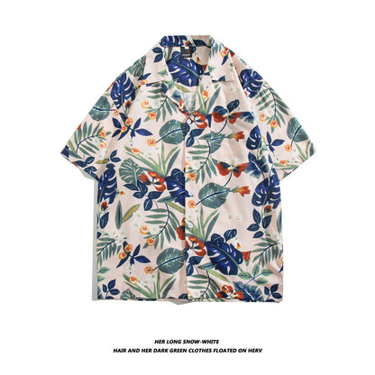 Men Casual Vintage Vacation Hawaii Tiny Flower Print Short Sleeve Lapel Shirt