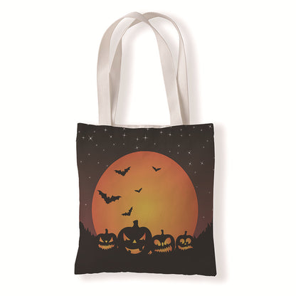 Bolsa de lona con diseño de calabaza y murciélago de Halloween