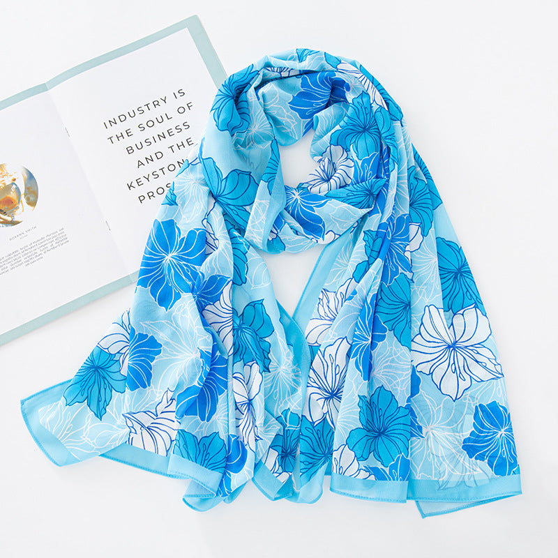 Bufanda larga de gasa con estampado floral de verano y primavera para mujer