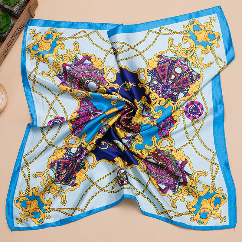 Bufanda de satén cuadrada grande estampada a la moda para mujer con hermoso patrón floral