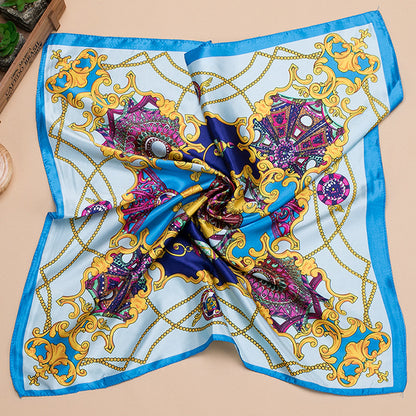 Bufanda de satén cuadrada grande estampada a la moda para mujer con hermoso patrón floral