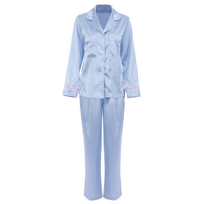 Women Fashion Loose Satin Ice Silk Long Sleeve Pajamas Set