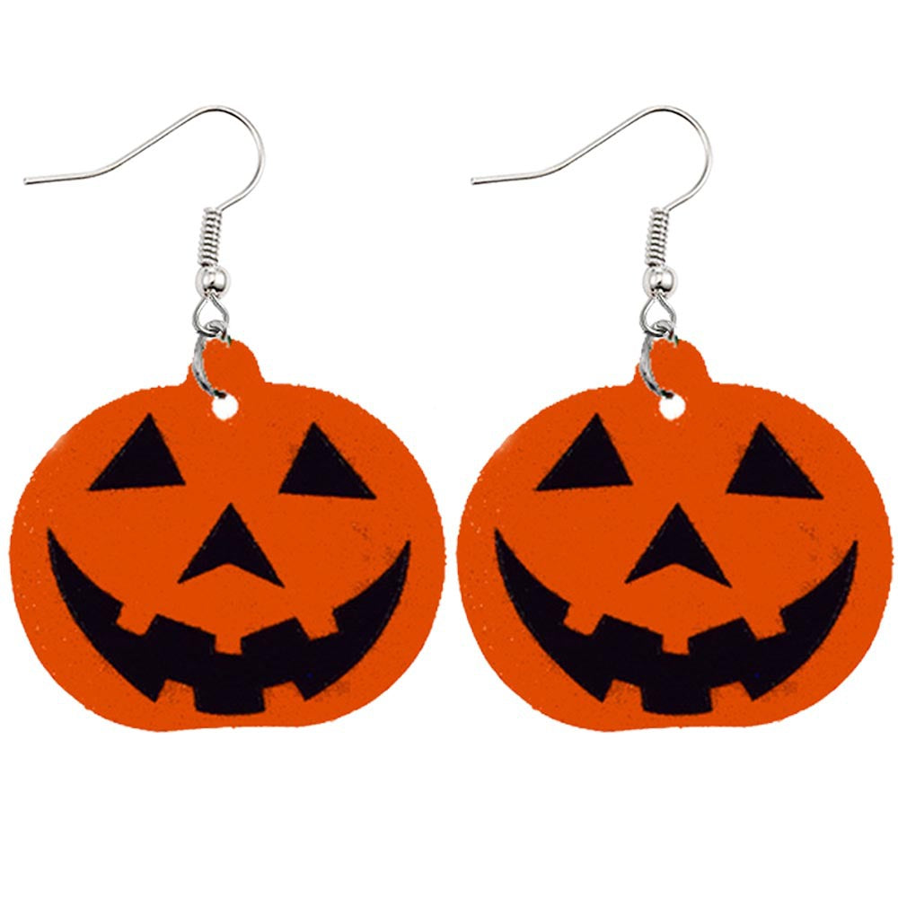 Halloween Women Horror Funny Pumpkin Ghost Bat PU Earrings