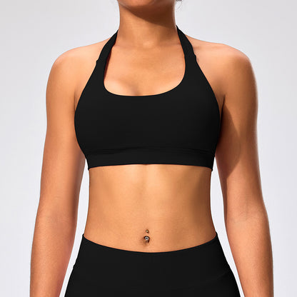 Haut de yoga sexy à col licou et couleur unie pour femme