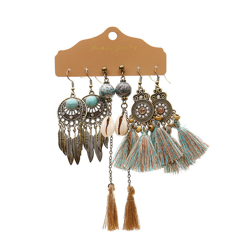 Conjunto de pendientes con borlas creativas retro de estilo étnico bohemio