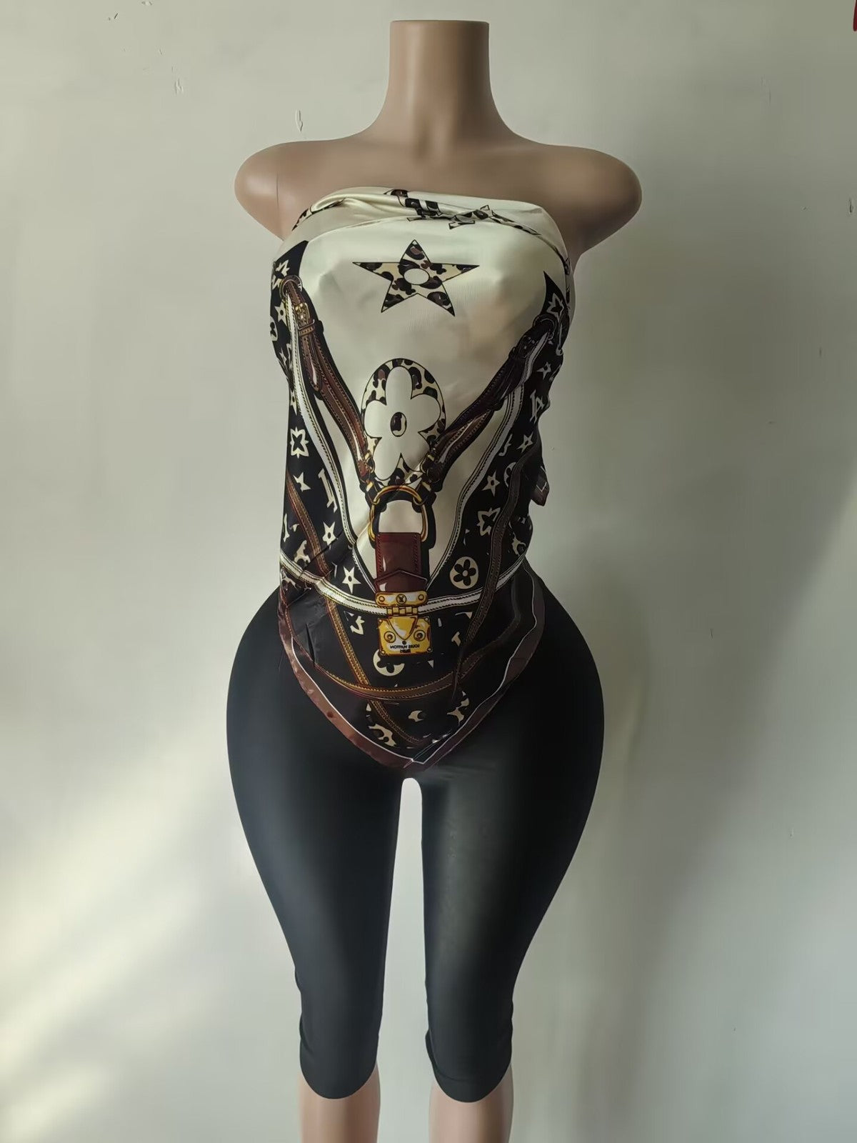 Women Fashion Sexy Printed Tube Top and Tight Pants Set