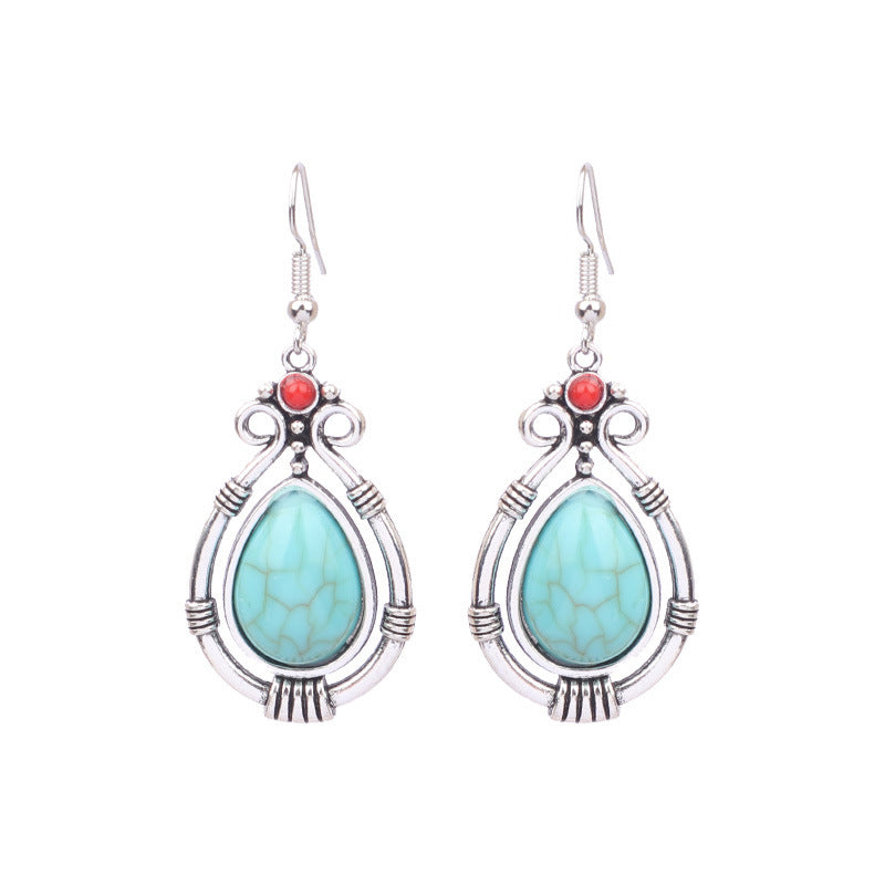 Conjunto de pendientes turquesa retro de estilo étnico bohemio