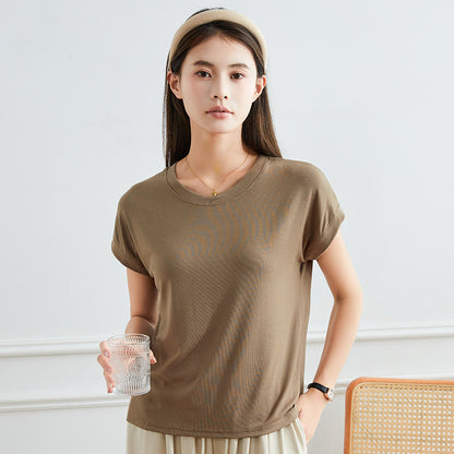 Camiseta informal de manga corta de color liso para mujer