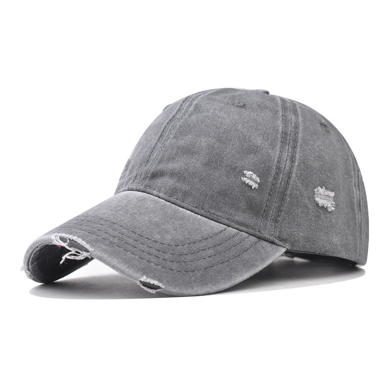 Fashion Casual Solid Color Ripped Baseball Cap Cotton Unisex Style