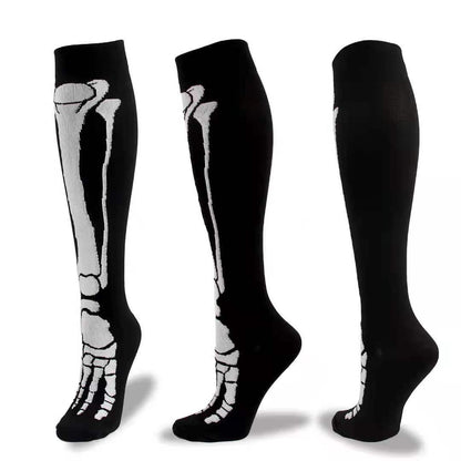 Chaussettes mollet en nylon à la mode, amusantes, sport, Halloween, crâne