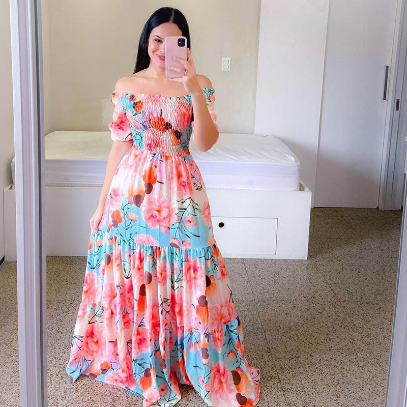 Vestido largo floral arcoíris para mujer para vacaciones de verano