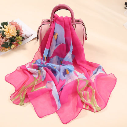 Elegante bufanda larga con estampado de flores para mujer