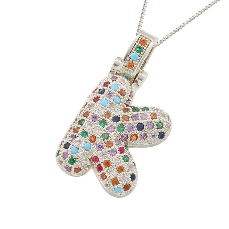 Collar con colgante de alfabeto dorado y circonita multicolor para mujer, joyería de moda