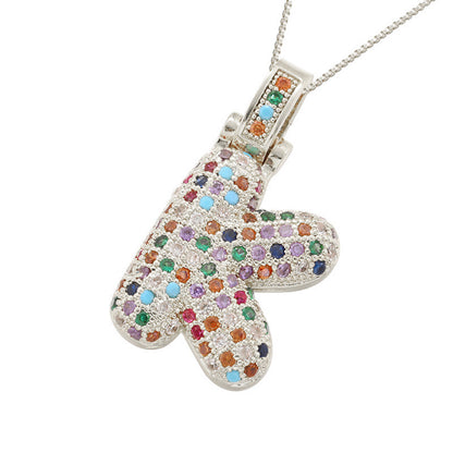 Collar con colgante de alfabeto dorado y circonita multicolor para mujer, joyería de moda